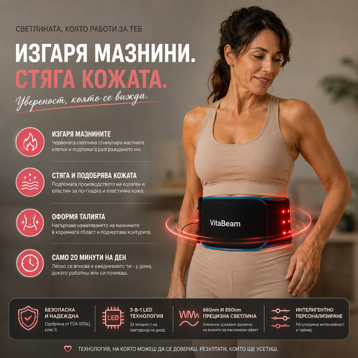 VitaBeam™ Терапевтичен колан с червена светлина