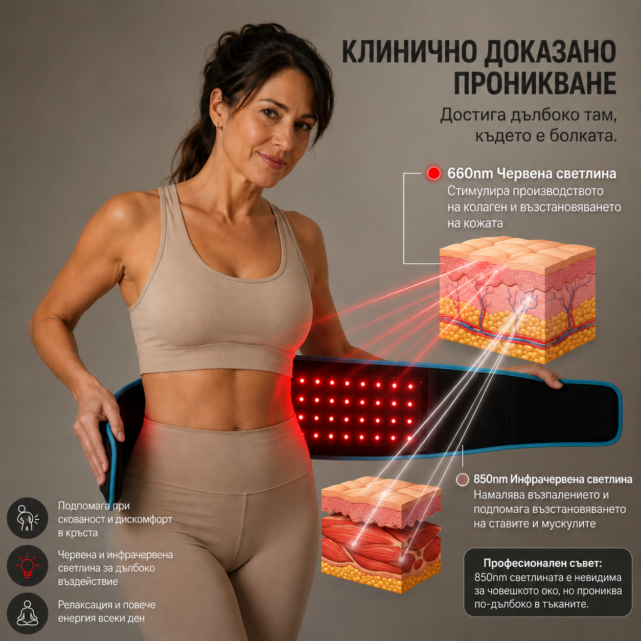VitaBeam™ Терапевтичен колан с червена светлина
